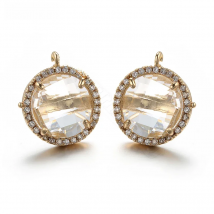 ZHUKOU A pair of 15x17mm Round Stud Earring for Women&Lady Brass Cubic Zirconia Earring for Handmade jewelry accessories VE42A