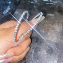 Hot 20-60mm Large Circle Crystal Hoop Earrings for Women Silver Color Fashion Round Shiny CZ Big Earring Jewelry Party Gift