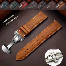 Genuine Calfskin Leather Band for Omega Business Watch Band for Seiko 14/16/18/20/22/24mm Butterfly Buckle Stitching Brown Strap