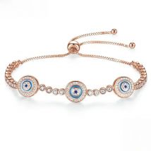 Kaletine Luxury Evil Eye Lucky Hamsa Bracelets For Women 925 Sterling Silver Round Blue CZ Tennis Bracelet Rose Gold Jewelry Men