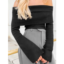 CHRONSTYLE Women Slash Neck Knitted Sweaters Tops Streetwear Long Sleeve Off Shoulder Ribbed Pullovers Slim Fit Causal Jumpers