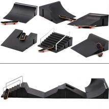 6 In 1 Black Finger Skateboard Training Games Scene Skating Board with Ramp Parts Track Kids Toys Gift Kate Park Mini Toys