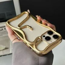 Fashion Snake Pattern Case For iPhone 16 Pro Max 15 17 Pro Luxry Plating Hollow Out Cover For iPhone 13 12 11 Transparent Cover