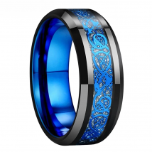 iTungsten 8mm Black Blue Color Tungsten Wedding Band Men Women Nice Dragon Ring  Meteorite Based Fashion Jewelry Comfort Fit