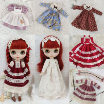 New Blyth Wine Red White Clothes Doll Blyth Doll Clothes Princess Dress With White Lace For Ymy Licca Azones Ob24 Ob27 Fr Doll