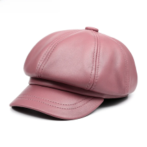 BUTTERMERE Genuine Leather Vintage Hat Women Newsboy Cap Pink Baker Boy Cap High Quality Brand Ladies Winter Octagonal Cap