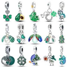 925 Sterling Silver Tree of Life Four-Leaf Clover Green Series Charms Beads Fit Qikaola 925 Original Bracelet DIY Jewelry Making