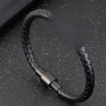 Hyperbole Men Jewelry Black Braided Leather Bracelets Stainless Steel Leahter Bracelets Cool Skull Bracelets Men Bracelet