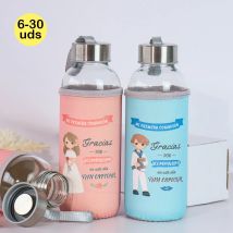 Lote de 6 a 30 unidades de botellas de agua para niños, Botellas de mi primera comunion, Botellas de cristal, Regalos para niños de comunion, Detalles comunion niña niño, Regalos originales para