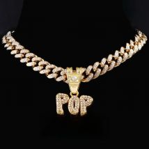 Fashion Men Wome Bling Iced Out POP SMOKE Letter Pendant Necklace With 13mm Cuban Link Chain Choker Necklace Hip Hop Jewelry