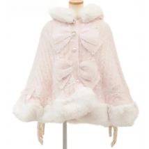 Japanese Liz Sweet Princess Faux Rabbit Fur Cape Coat Women Autumn Winter Fur Jacket Loose Clock Rhinestone Bow Hooded Coat