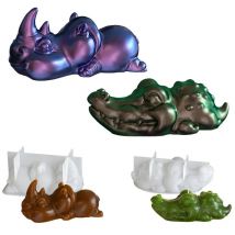 Crocodile & Rhino Silicone Mold Set DIY Epoxy Resin Molds for Aroma Candles Jewelry Charms Cute Desk Decor & Kawaii Animal Gifts