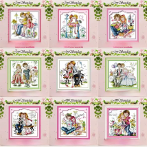 Romance Lovers Cartoon Stamped 11CT 14CT Cross Stitch Sets Wholesale DIY DMC Cross-stitch Kits Embroidery Needlework Home Decor