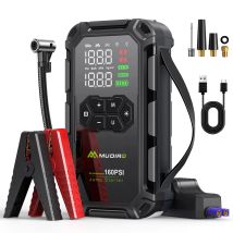6000A Starthilfe mit Luftkompressor 160PSI, für Alle Benzin- & 8L-Dieselmotoren, LCD-Display, USB-Anschluss, LED-Licht