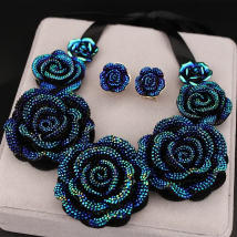 New Arrival High Quality Fashion Necklaces Big Blue Resin Flower Necklaces & Pendants Chunky Statement Necklace for Women X1629