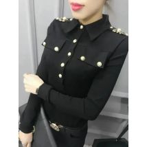 Spring Long Sleeve Turn Down Collar epaulet Cotton Shirts Women Button Cotton Blouses Women epaulet Cotton Tops