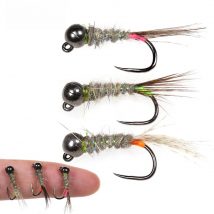 Bimoo 6pcs #12 #14 #16 Fluorescent Fast Sinking Barbless Jig Nymph Fly Wet Euro Perdigon Nymphs Trout Grayling Fishing Fly Lures