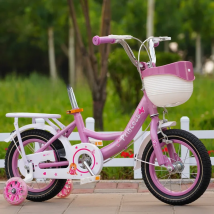 Princess Pink Bike with Rear Seat and Flash Assist Wheel for Children Cycling City Bike Baby Girl Bike New Hot 2024 DropShipping
