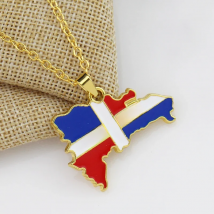 Gold Enamel Dominican Republic Map Silver Plated Pendant Necklace For Women Men Flag Of Dominica Jewelry