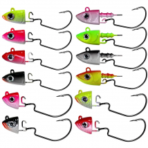 Qualy 5pcs Jig Head Fishing Hooks 10g 12g 25g 3D Eyes Fish Head Fishhook For Soft Worm Fishing Offset Hook Fishing Accessories