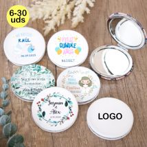 Lote de 6 a 30 unidades de Espejos Personalizados, Espejos personalizados de bolsillo mujer, Recuerdos para invitados, detalles de comunión mujer, Regalos de boda invitados, Recuerdos de bautizo