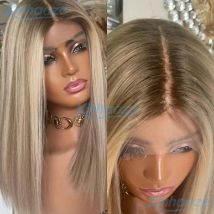 Transparent Lace Human Hair Highlight Ash Blonde #613 Made 180% Density Short Bob Wigs Pre Plucked 13x4 Lace Front Bob Wigs