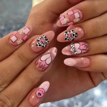 24pcs Pink Cartoon Coffin Cute Kawaii Press On Nail Tips Seamless Removable Fake Nails Full Cover Waterproof False Nails Art