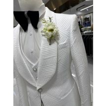 High Quality Wedding Suit Set for Groom, Three Pieces Men's Fashion Suits, One Button Shawl Neck Blazer Jacket, Vest and Pants