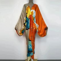 Sexy bech high-quality hand-rolled feel silk rayon fashion print 2021 WINYI Maxi women's robes long beach V-neck Bohemian dress