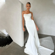 Stunning Beaded Strapless Mermaid Wedding Dresses Long Train ridal Gown Платья для матери невесты