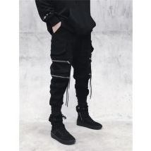 Harajuku Emo Black Cargo Pants Punk Pants Grunge Joggers Men Zipper Ribbon Jogging Techwear Autumn Korean Alt Clothes Male Jeans