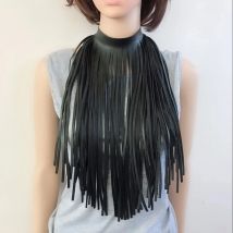 New Black Dark Green Leather Collar Tassel Necklace Statement Personality Jewelry