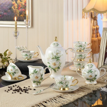 Camellia Bone China Coffee Set British Porcelain Tea Set Ceramic Pot Creamer Sugar Bowl Teatime Teapot Coffee Cup Mug Coffeeware