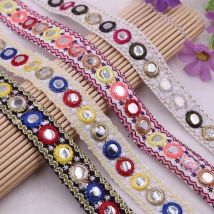 1 yard Indian Mirror Trim Boho lace Multicolour Lace Sewing Accessory for fashion cloth Bags home deco accessory