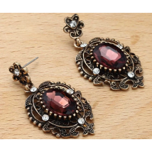 YaYi Jewelry Wholesale New Red Glass Rhinestone Dangle Crystal Earring Women's Fashion Ancient Gold Color Stud Gem Earrings Gift