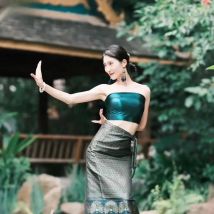 women's Thailand traditional clothing 2 set Thai dress National costume Dai dress minority Retro Costume for dance photography