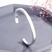 Sole Memory Simple Smooth Shiny 925 Sterling Silver Resizable Opening Bracelet For Women Luxury Jewelry Gift BR349