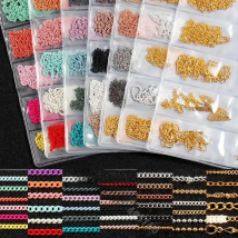 6 Grids/Pack Multi-colored All Various Shapes Chains Ring Buckle Metal 3D Studs Nail Art Alloy Decorations Manicure DIY