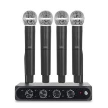 Professional Wireless Microphone UHF 4 Channel Fixed Frequency Handheld Device for Stage Presentations, Home Parties, Churches