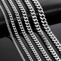 Cuban Link Chains Stainless Steel Classic Men Boy Curb Chunky Silver Color Necklace 3.6mm to 11mm 14 to 30 Inches