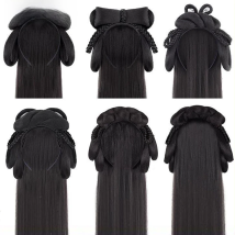 Chinese Ancient Wig  Women Hanfu Wigs Headdress Photography Dance Accessory   Wigs Black For Women Integrated Hair bun  High tem