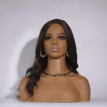 Realistic Female Mannequin Head With Shoulders, Fuller Lip,Eyelashes,Ear Holes African Makeup Manikin Head Bust Wig Head Stand