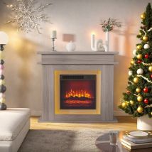 Elektrischer Kamin, realistischer 3D-Flammeneffekt, freistehender Elektrokamin mit 20-farbiger LED-Leiste, Timer und Fernbedienung