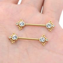 2Pcs 1.2x14mm Unthreaded Barbell Nipple Rings with Rhinestone Ball Stainless Steel Nipple Piercing Nonscrewed Nipples Jewelry