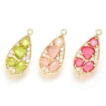 ZHUKOU 12x28mm Brass Cubic Zirconia A trop of tear Crystal Connectors for Necklace Handmade jewelry making findings model:VS335