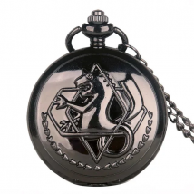 Fashion FullMetal Alchemist Edward Elric Cosplay Quartz Pocket Watch Vintage Black Pendant Necklace Men Women Fob Watch