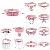 2021 Fashion Goth Harajuku Pink Leather Choker Necklaces For Women Boho Chains on The Neck Egirls Necklace Gothic Party Jewelry