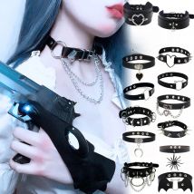 New Sexy Harajuku PU Leather Chain Heart Pendant Necklaces Women Men Punk Neck Gothic Black Pink Choker Necklace Cool Collar