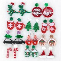 FishSheep  New Lovely Christmas Trees Drop Earrings For Women Glitter Acrylic Snowman Snowflake Xmas Drop Earrings Jewelry Gifts