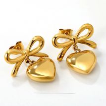 ASONSTEEL High Quality Stainless Steel Bow Tie Heart Love Drop Earrings Stylish Golden Earrings  Romantic Jewelry Waterproof